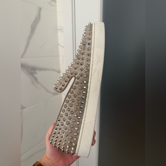 Christian Louboutin Roller Boat Men's Spiked Slip-On Shoes - Silver - Picture 11 of 16
